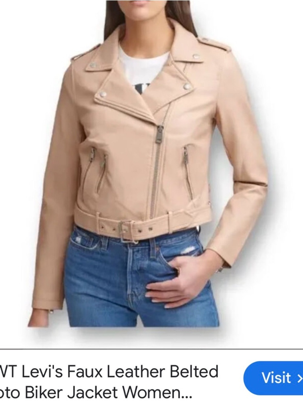 Levi's Beige Faux Leather Belted Moto Jacket *buckle and buckle stick is missing